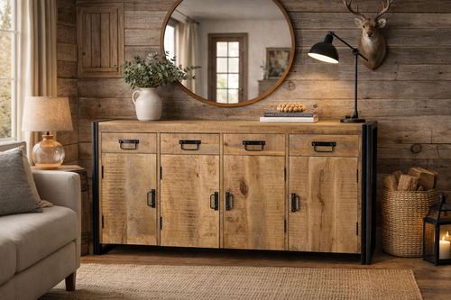 Industrial Reclaimed Wood 4 Door 4 Drawer Sideboard